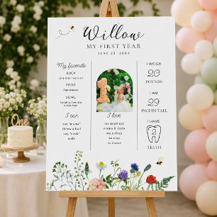Wildflower Bee First Birthday Milestone Sign