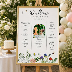 Wildflower Bee First Birthday Milestone Sign