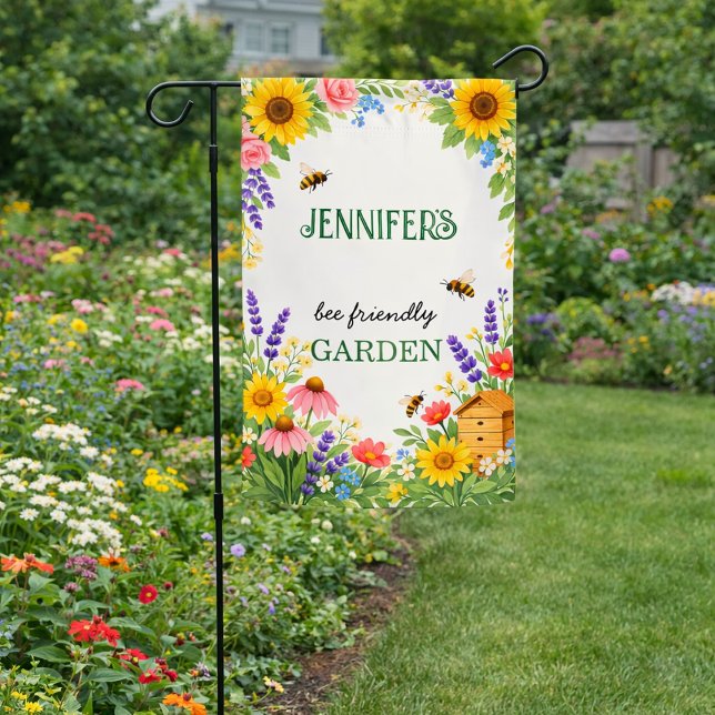 Wildflower bee friendly welcome garden flag (Wildflower bee friendly welcome garden garden flag. You can add your own name and text.)