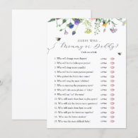 Wildflower Bee Guess Who Baby Shower Game Card