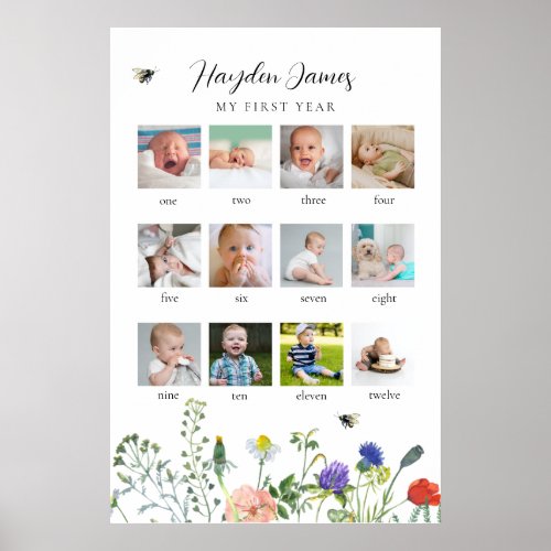 Wildflower Bees First Year Birthday Photo Sign 
