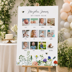 Wildflower Bees First Year Birthday Photo Sign