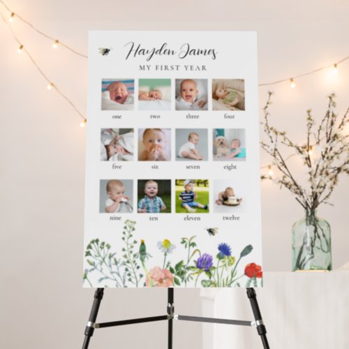 Wildflower Bees First Year Birthday Photo Sign 