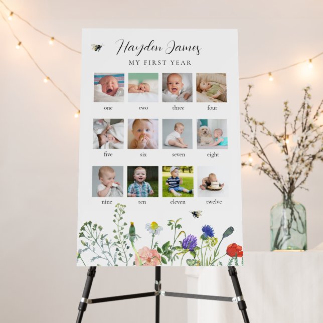 Wildflower Bees First Year Birthday Photo Sign  (In Situ (Stand))