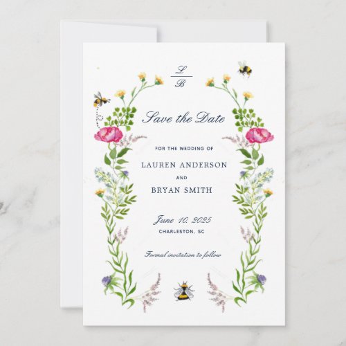 Wildflower  bees wedding Save the Date  Invitation