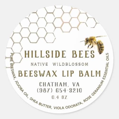 Wildflower Beeswax Lip Balm Label Honeycomb  Bee