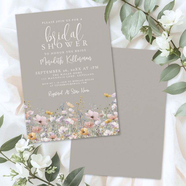 Wildflower Beige Bridal Shower Invitation (Wildflower Beige Bridal Shower Invitation)