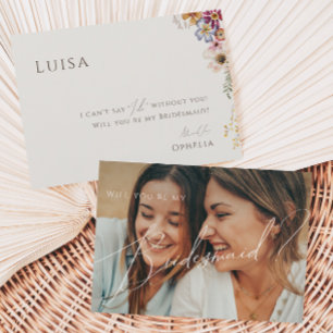 Wildflower Beige Faded Photo Bridesmaid Card