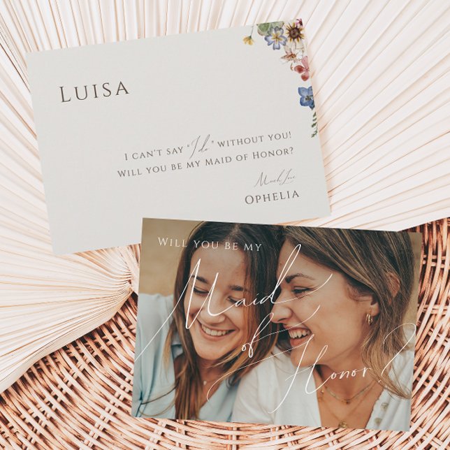 Wildflower | Beige Faded Photo Maid of Honor Card (Creator Uploaded)