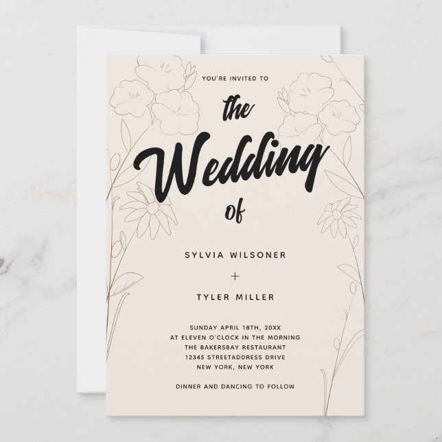 Wildflower Beige Floral Wedding Invitation (Front)
