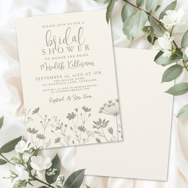 Wildflower Beige Ivory Bridal Shower Invitation (Wildflower Beige Ivory Bridal Shower Invitation)