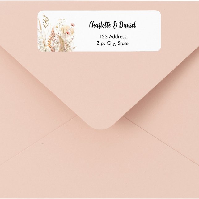 Wildflower beige pink script return address label (Creator Uploaded)