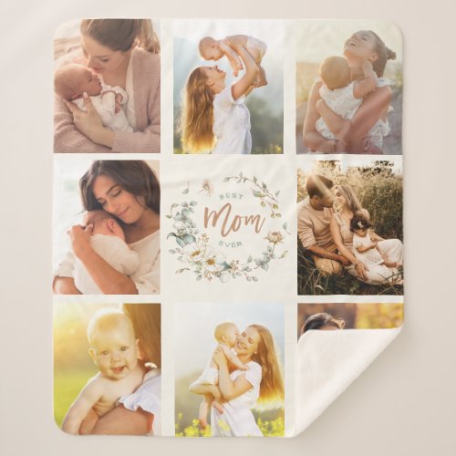 Wildflower Best Mom Ever Photo Collage Sherpa Blanket