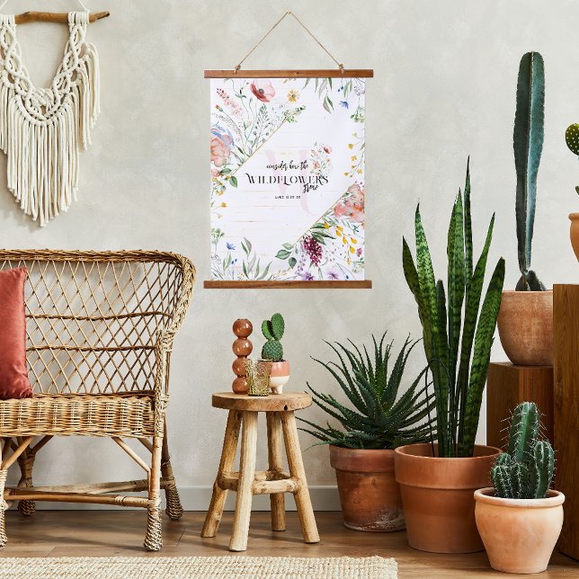 Wildflower Bible Verse | Monogram Initial Hanging Tapestry (Creator Uploaded)