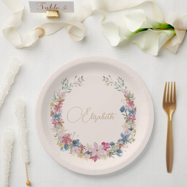 Wildflower Birthday Elegant  Paper Plates (Wedding)