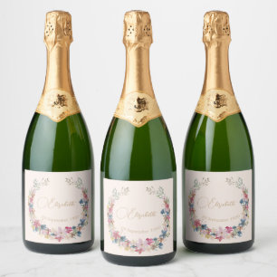 Wildflower Birthday Elegant Sparkling Wine Label