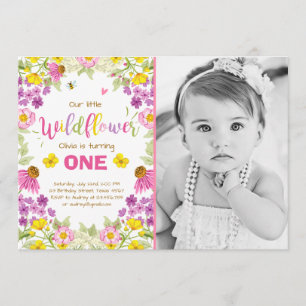 Wildflower birthday invitation Floral Girl pink