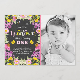 Wildflower birthday invitation Floral Girl pink