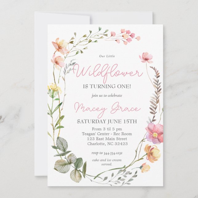 Wildflower Birthday invitation, Little Wildflower Invitation (Front)