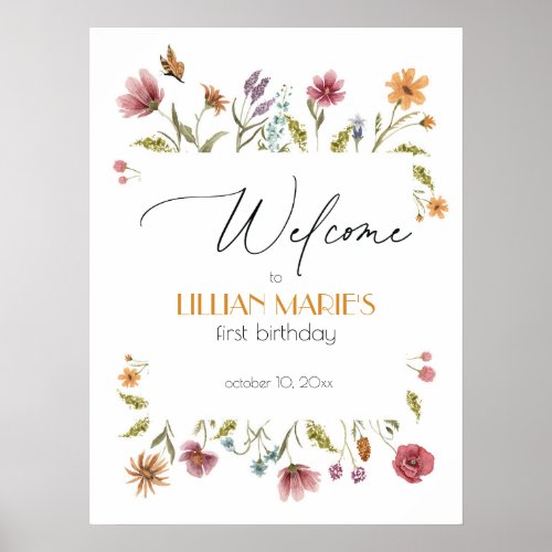 Wildflower Birthday or Baby Shower Welcome Sign