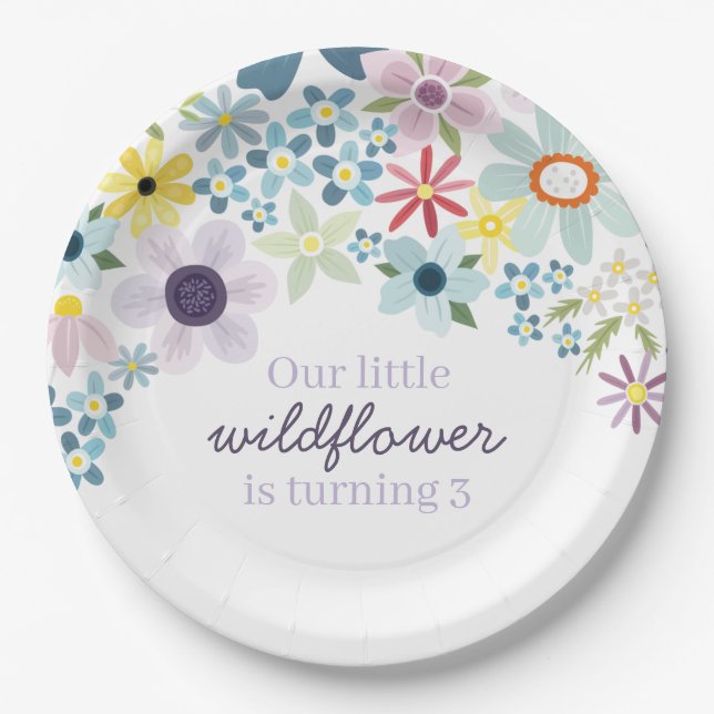 Wildflower birthday party floral paper plates (Front)