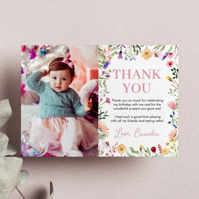 Wildflower Birthday Party Thank You Card | Zazzle