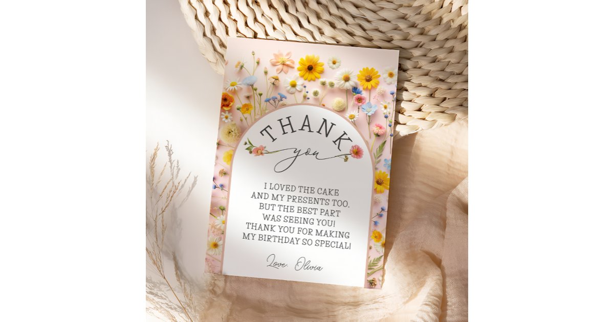 Wildflower Birthday Party Thank You Card | Zazzle