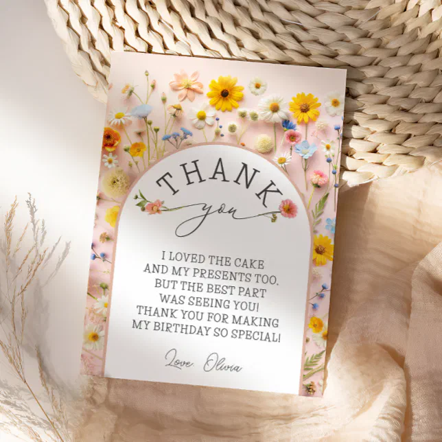 Wildflower Birthday Party Thank You Card | Zazzle