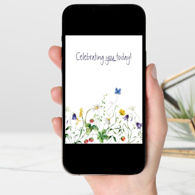 Wildflower Birthday With Butterfly Card (Front Digital)