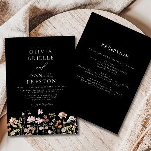Wildflower Black All in One Wedding Invitation