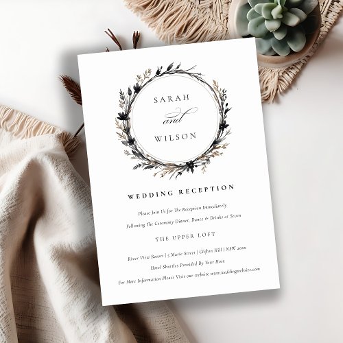 Wildflower Black Fall Wreath Wedding Reception Enclosure Card
