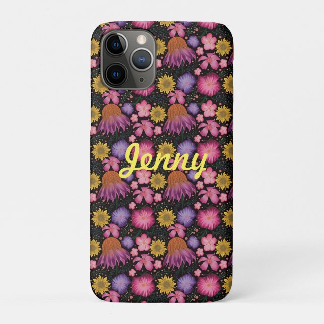 Wildflower Black Floral Personalized Case-Mate iPhone Case (Back)