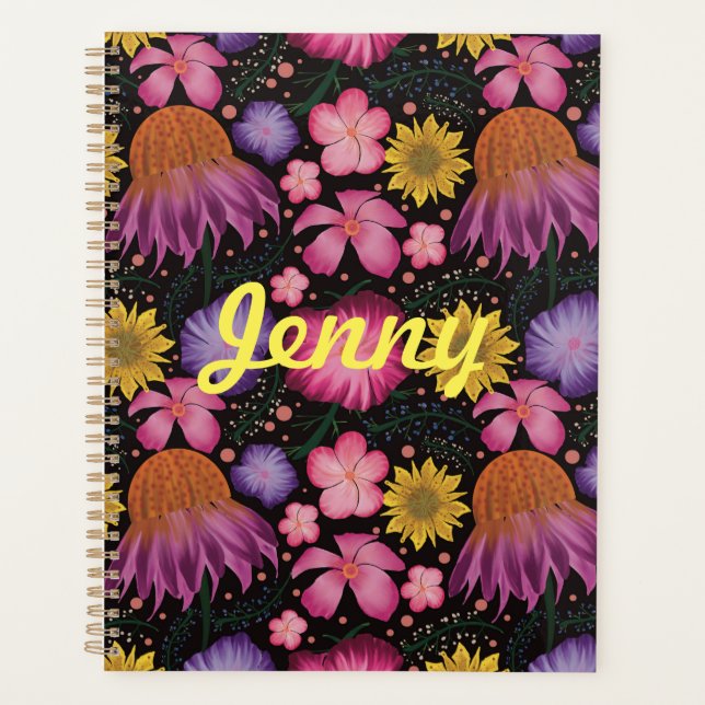 Wildflower Black Floral Personalized Planner (Front)