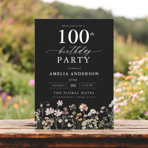Wildflower Black Garden Floral 100th Birthday