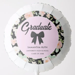 Wildflower Black Gingham Bow Graduation Party Balloon