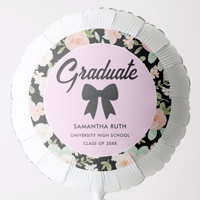 Wildflower Black Gingham Bow Graduation Party Balloon (Front)
