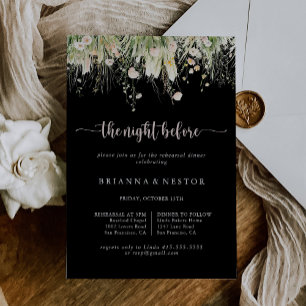 Wildflower Black Night Before Rehearsal Dinner Invitation