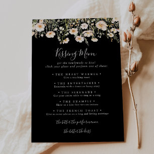 Wildflower Black Wedding Kissing Menu Game Card
