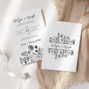 Wildflower Black & White Boho Chic Modern Wedding Invitation