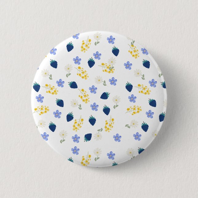 Wildflower & Blackberry Floral Pattern Button (Front)