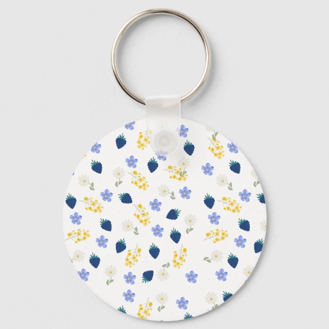 Wildflower & Blackberry Floral Pattern Keychain (Front)