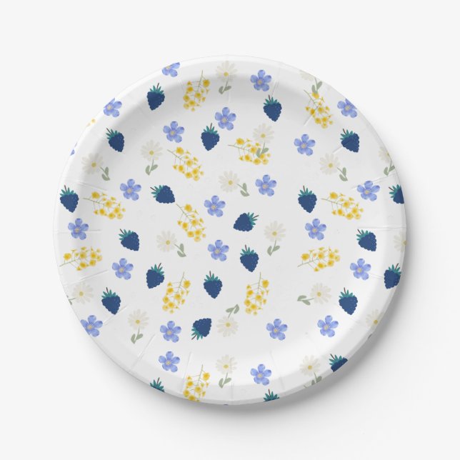 Wildflower & Blackberry Floral Pattern Paper Plates (Front)