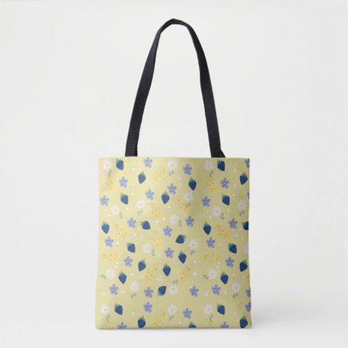 Wildflower & Blackberry Floral Pattern Tote Bag