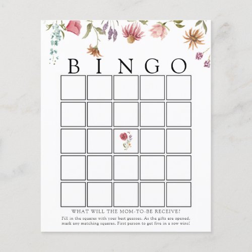 Wildflower Bloom Baby Bingo Game Card