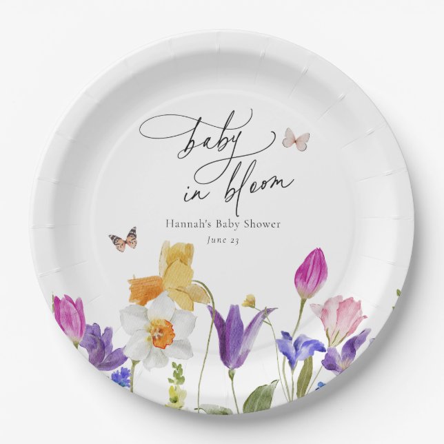 Wildflower Bloom Baby Shower Paper Plates (Front)