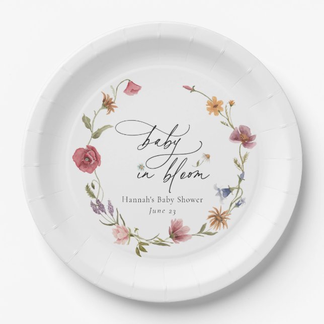 Wildflower Bloom Baby Shower Paper Plates (Front)