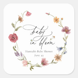 Wildflower Bloom Baby Shower Square Sticker