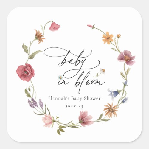 Wildflower Bloom Baby Shower Square Sticker