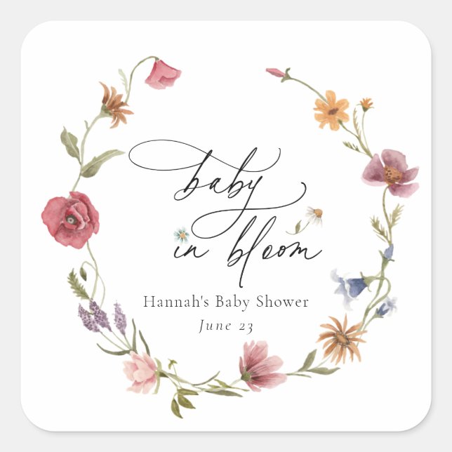 Wildflower Bloom Baby Shower Square Sticker (Front)