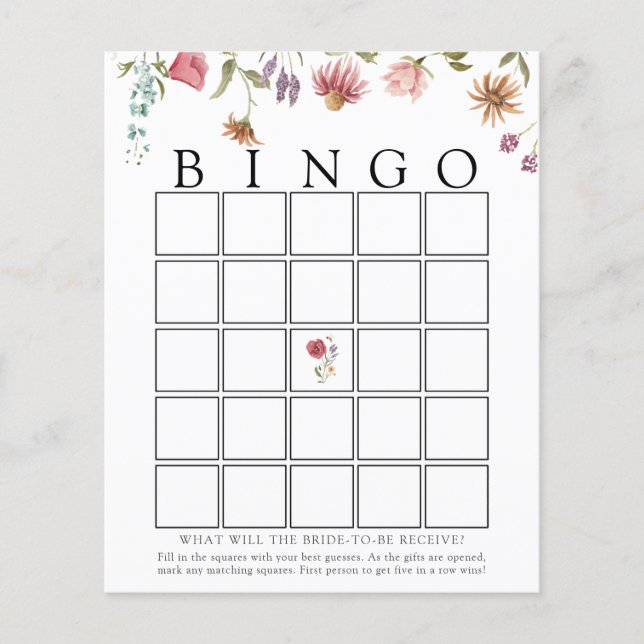 Wildflower Bloom Bridal Bingo Game Card (Front)